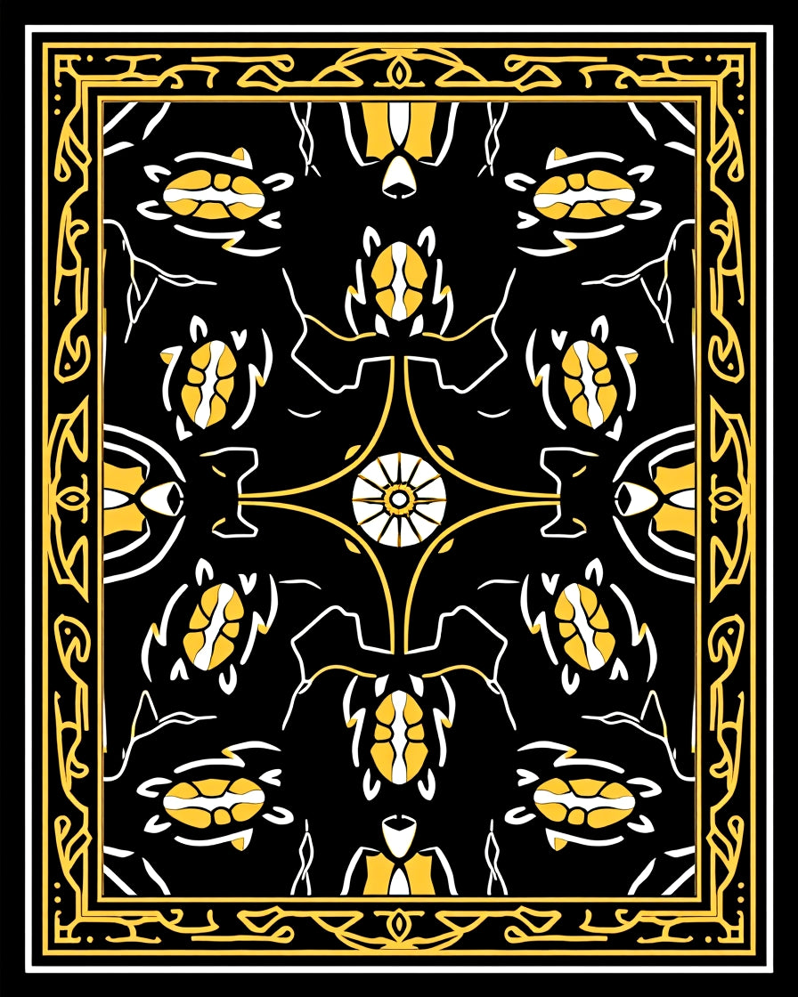 Black White Yellow Turtle Pattern Rug