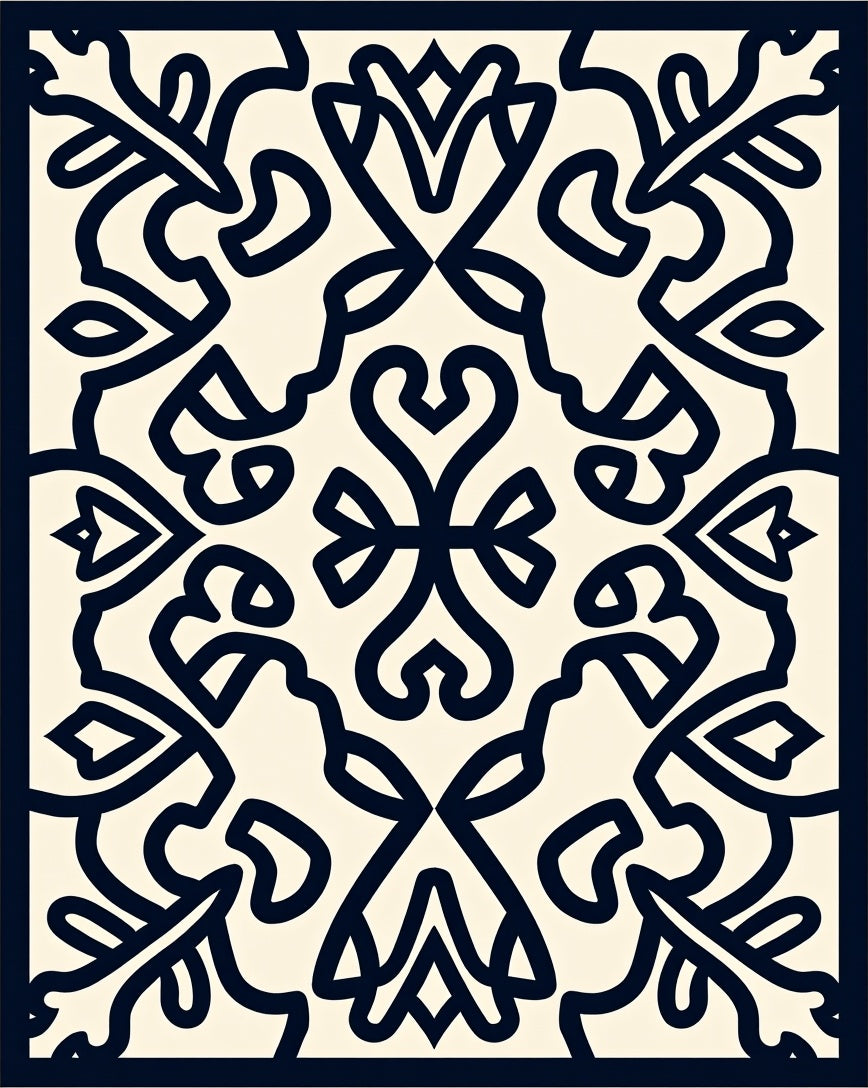 Ornate Floral Motif Symmetry Design Rug