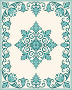 Teal Floral Swirl Detailed Pattern Rug