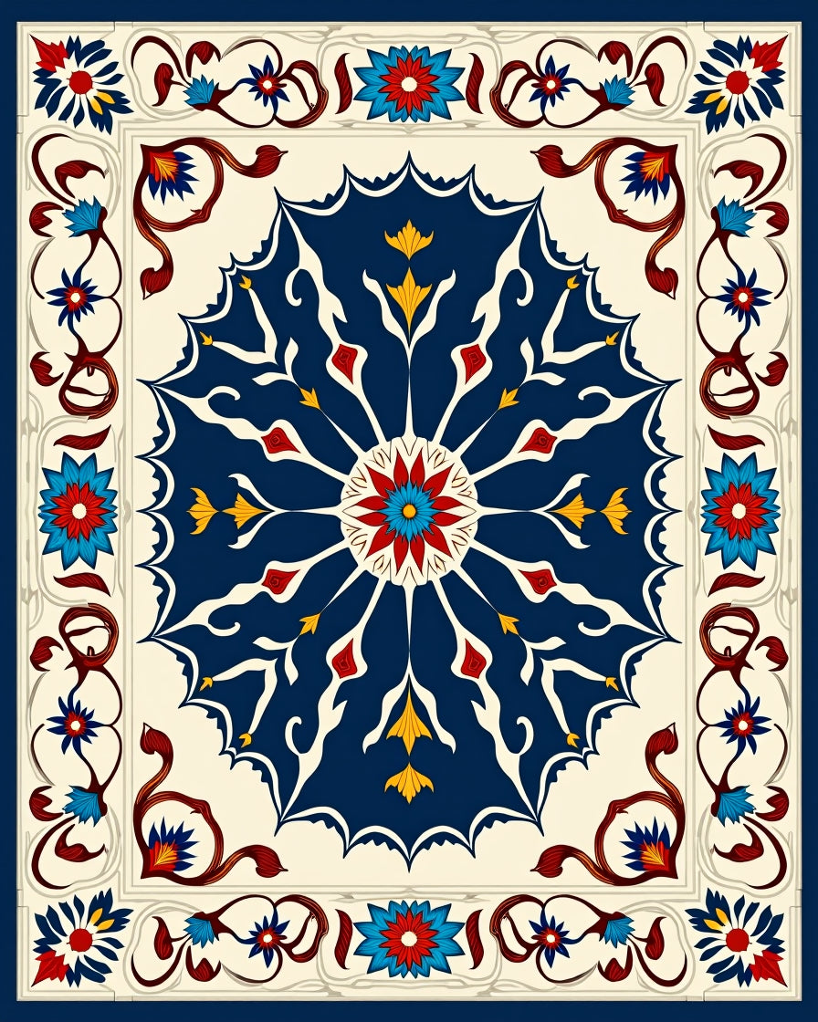 Vibrant Floral Medallion Border Design Rug