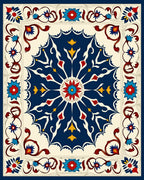 Vibrant Floral Medallion Border Design Rug