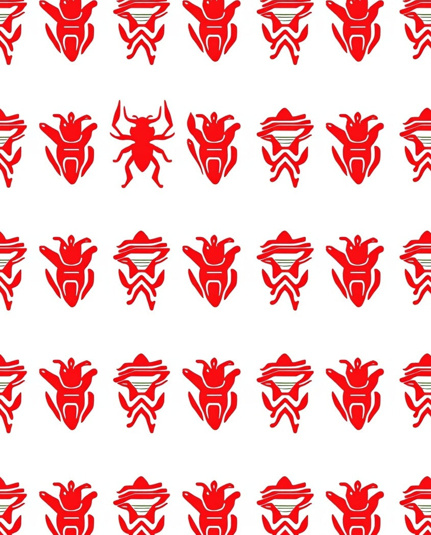 Bold Red Creature Pattern Design Rug
