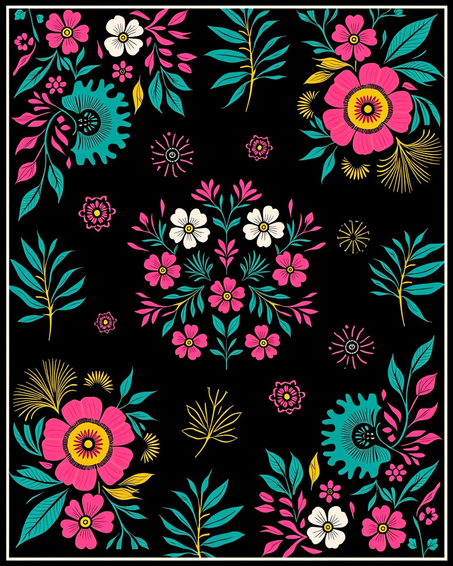 Vibrant Floral And Leaf Pattern Rug