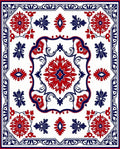Red and Blue Floral medallion Tile Rug