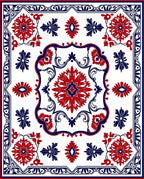 Red and Blue Floral medallion Tile Rug
