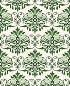 Ornate Green Floral Damask Pattern Rug