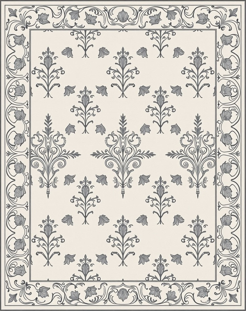 Elegant Floral Scroll Pattern Design Rug