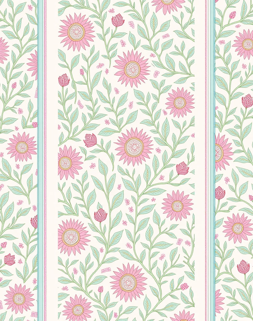 Pink Flower Vine Pattern Rug