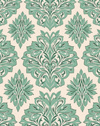 Elegant Teal Cream Damask Pattern Rug