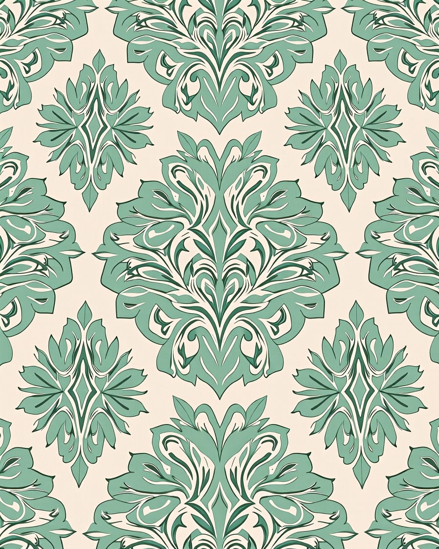 Elegant Teal Cream Damask Pattern Rug