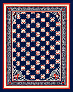 Classic Blue Red Cream Floral Pattern Rug