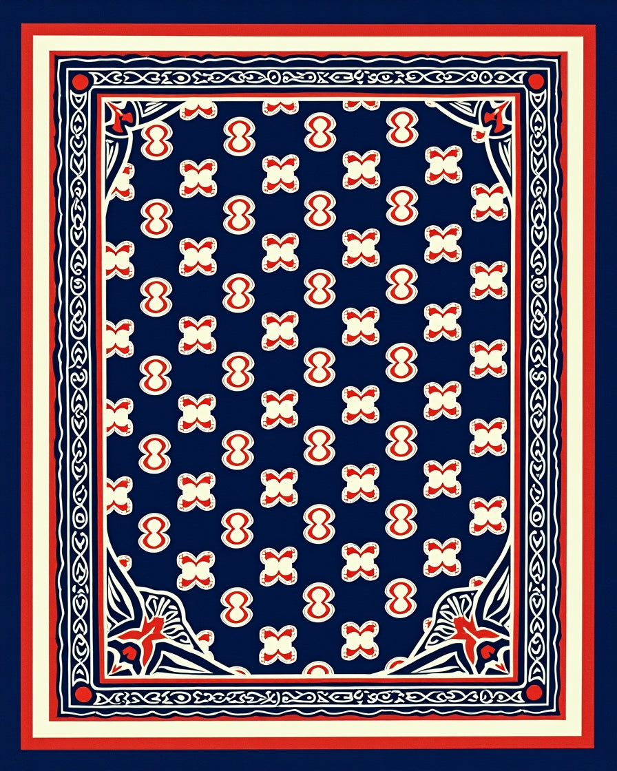Classic Blue Red Cream Floral Pattern Rug