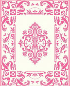 Ornate Pink Damask Border Rug