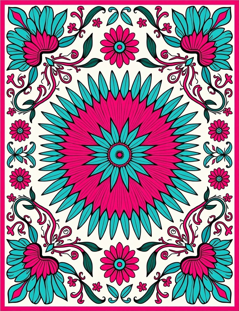 Floral Symmetry With Pink Teal Accents Rug