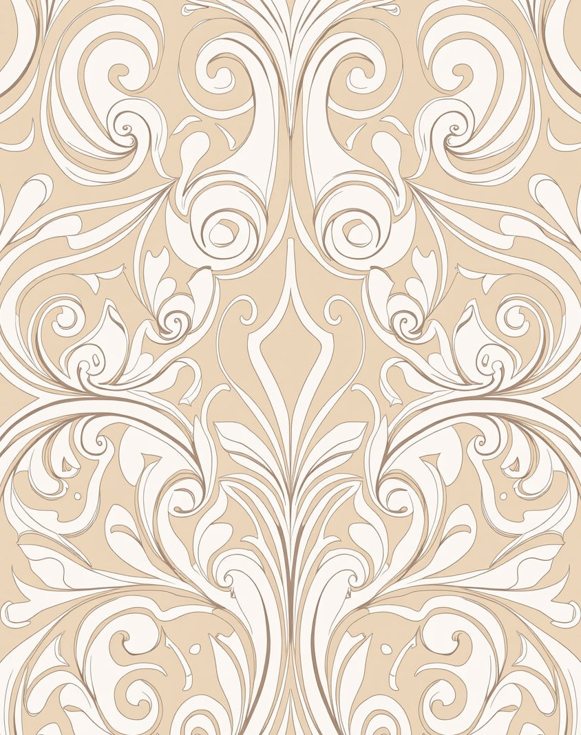 Ornate Beige Swirl Floral Pattern Rug