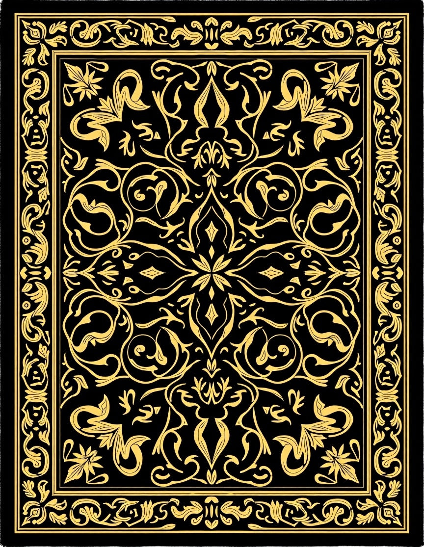 Black Gold Classic Floral Damask Rug