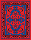 Bold Geometric Red Blue Pattern Design Rug