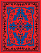 Bold Geometric Red Blue Pattern Design Rug