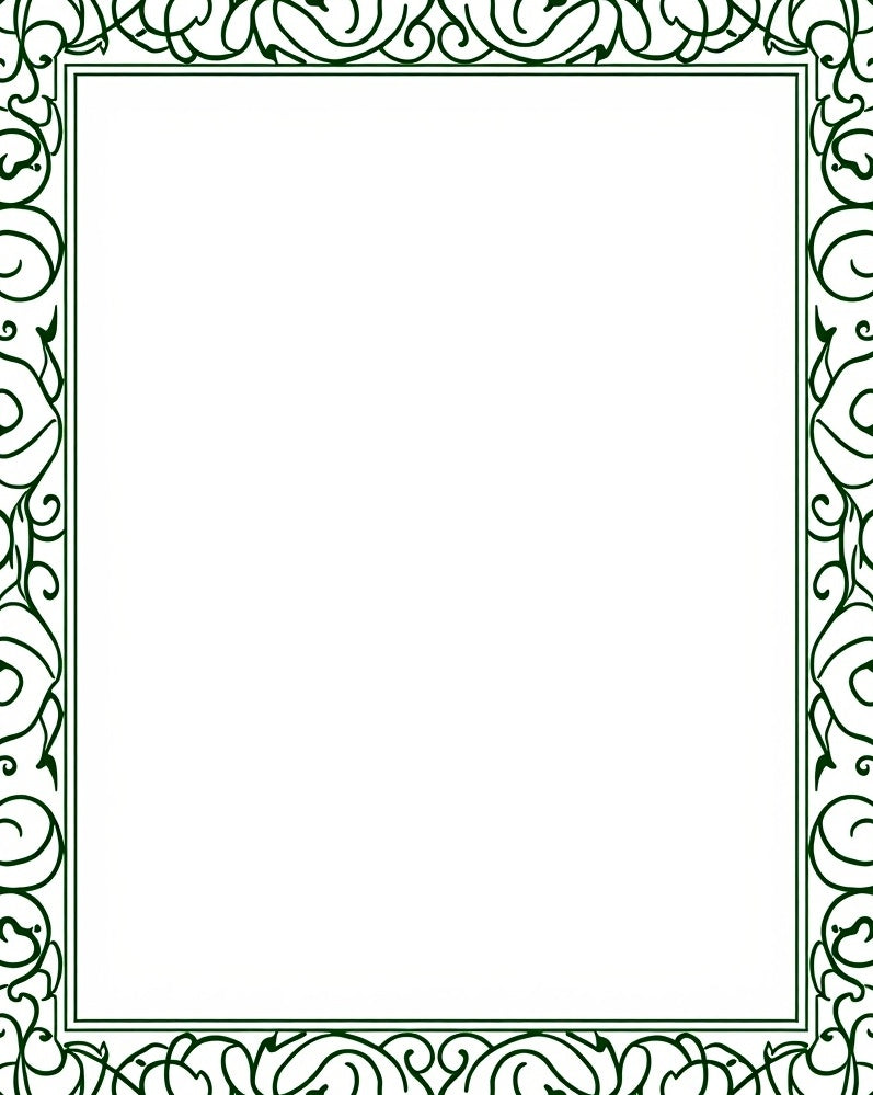 Dark Green Scroll Vine Border Rug