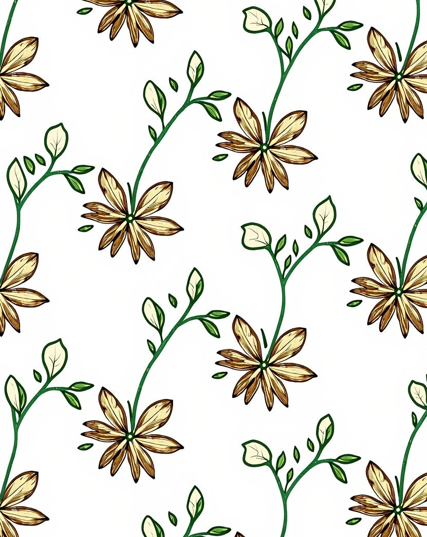 Golden Floral Vine with Green Leaves Rug