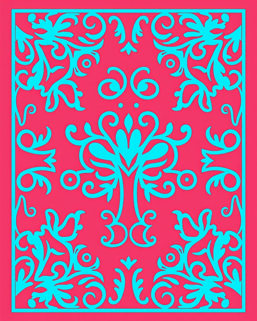 Aqua Flourish Pattern On Coral Ground Rug