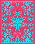 Aqua Flourish Pattern On Coral Ground Rug
