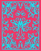 Aqua Flourish Pattern On Coral Ground Rug