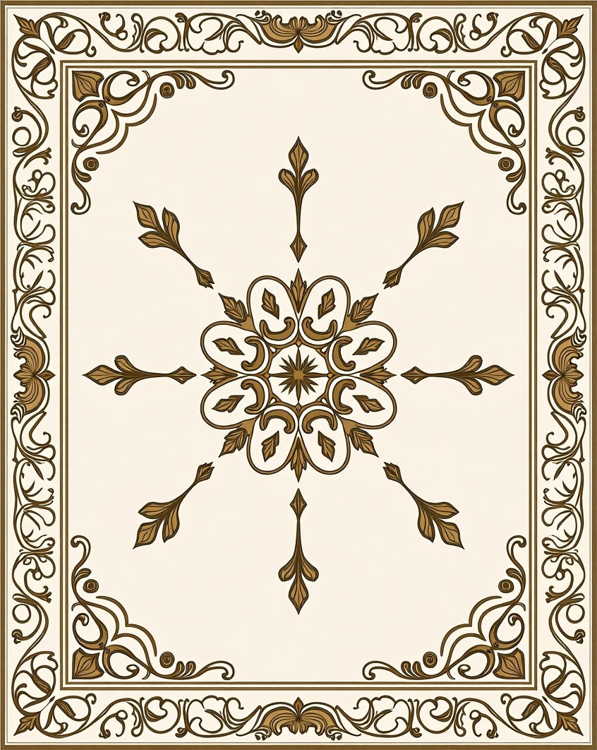 Ornate Floral Centerpiece Border Design Rug