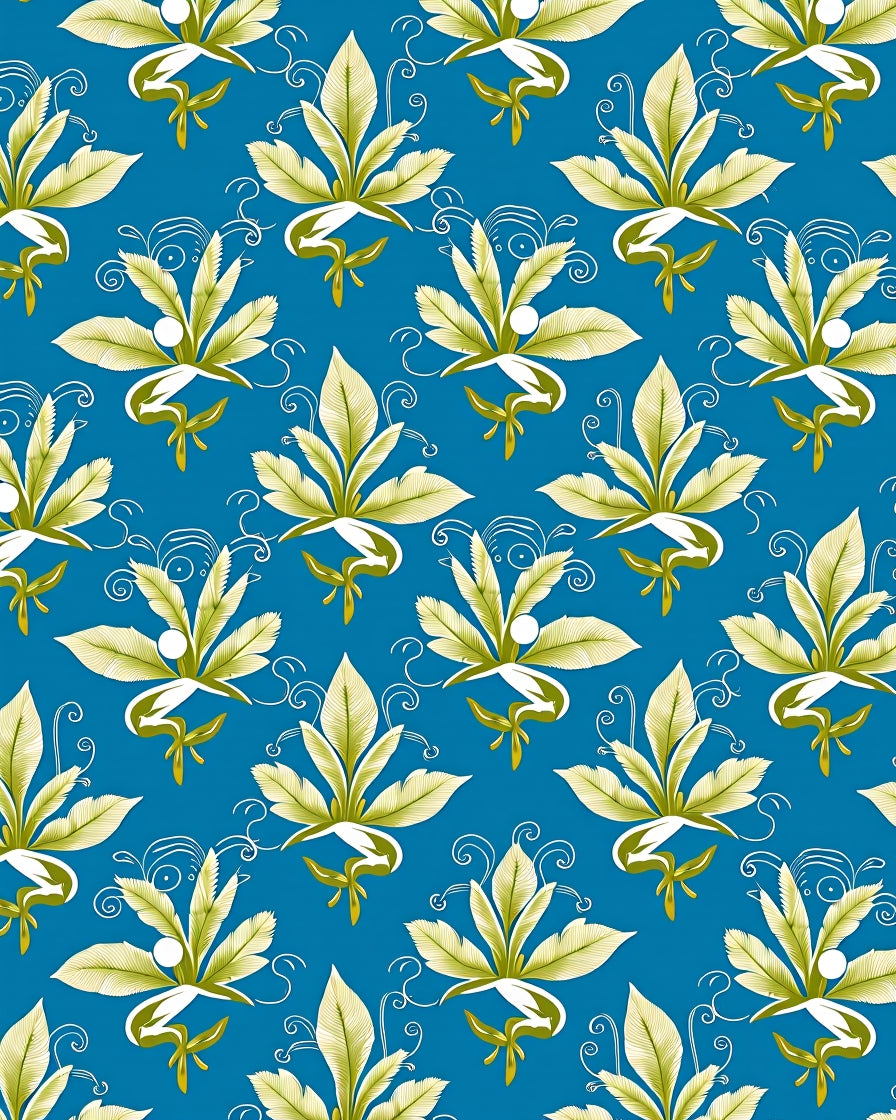 Classic Blue Green Leafy Blossom Rug