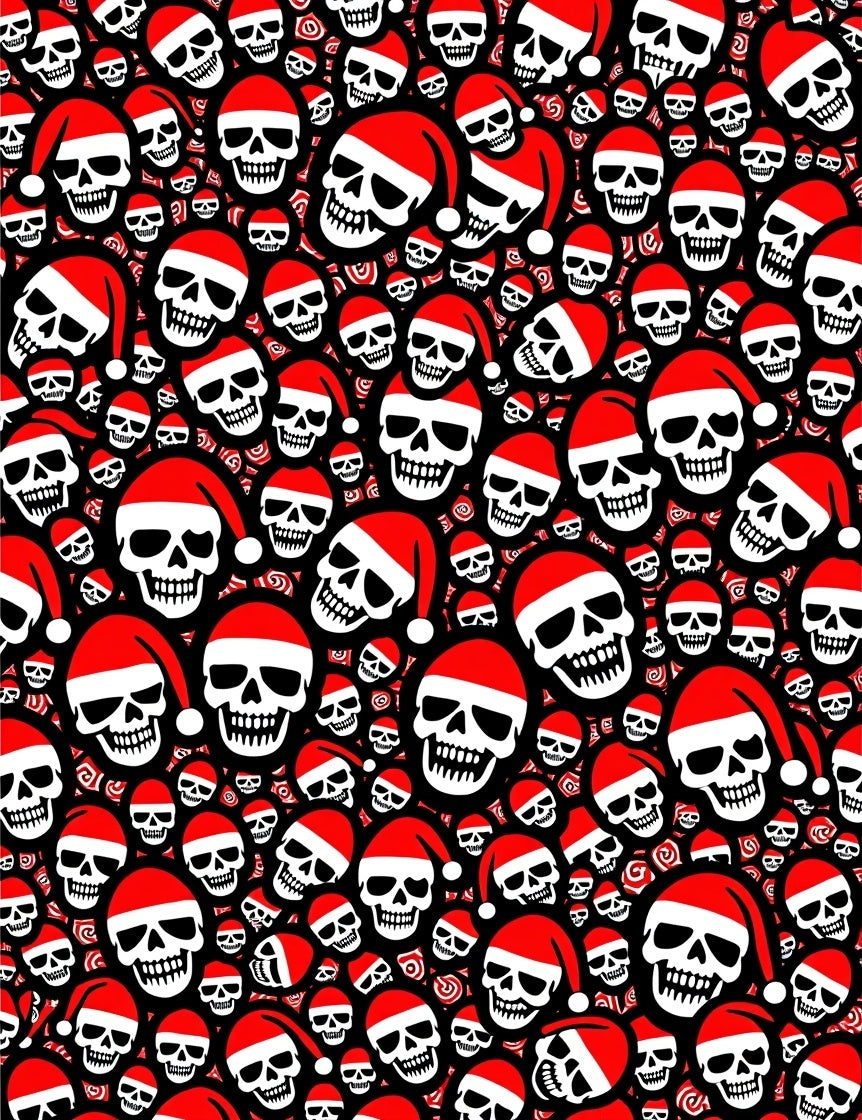 Festive Red Santa Hat Skulls Collage Rug