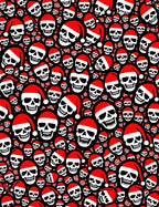 Festive Red Santa Hat Skulls Collage Rug