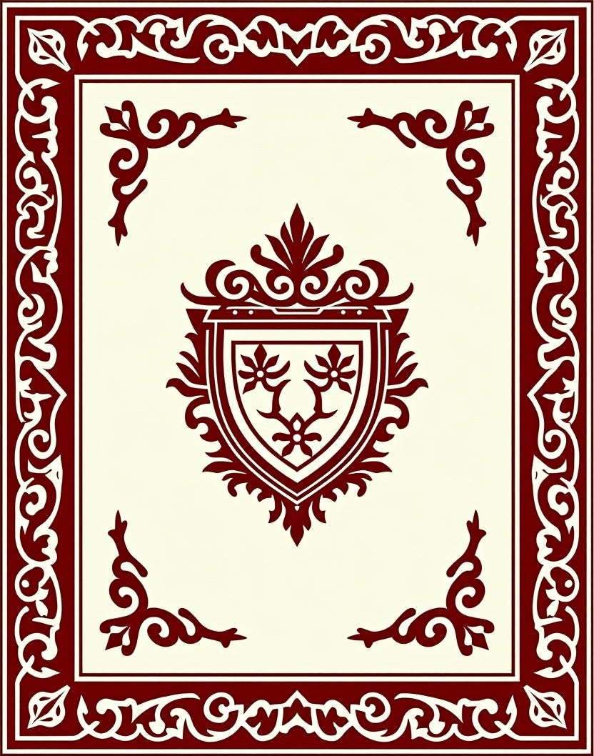 Ornate Crest With Decorative Border Design Rug