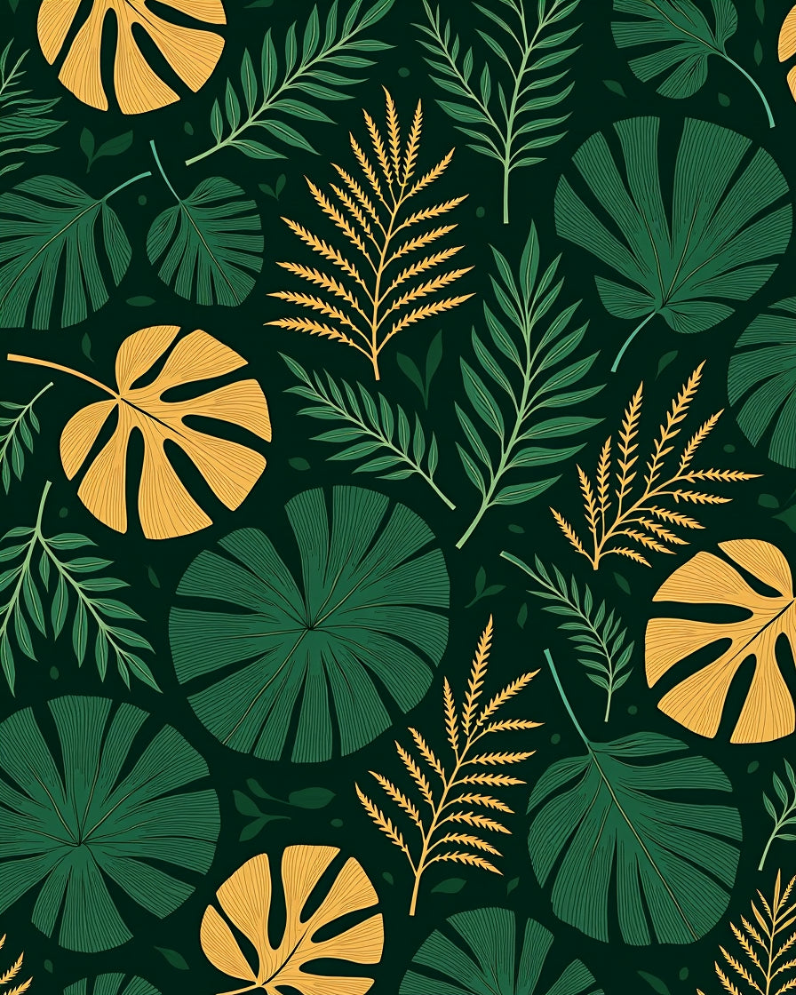 Emerald Yellow Tropical Leaf Pattern Rug