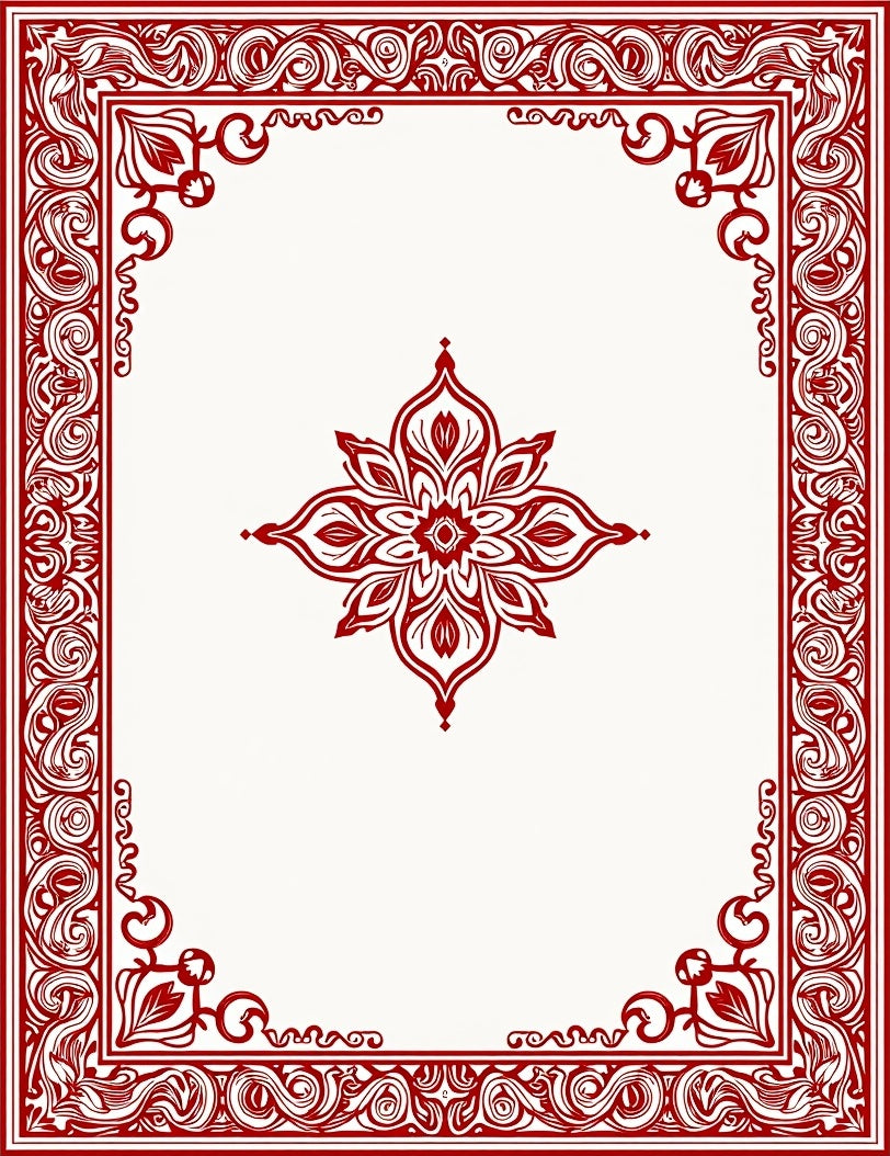 Elegant Red Floral Scrollwork Pattern Rug
