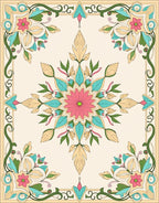 Floral Medallion Print With Vine Border Rug