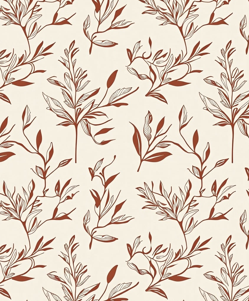 Classic Earthy Botanical Line Art Pattern Rug