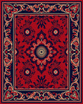 Red Navy Gold Floral Medallion Pattern Rug