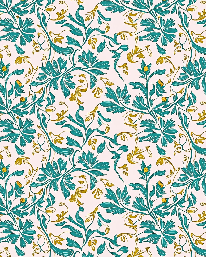 Teal Gold Flourishing Floral Design Rug