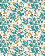 Teal Gold Flourishing Floral Design Rug