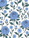 Blooming Blue Floral Outline Pattern Rug