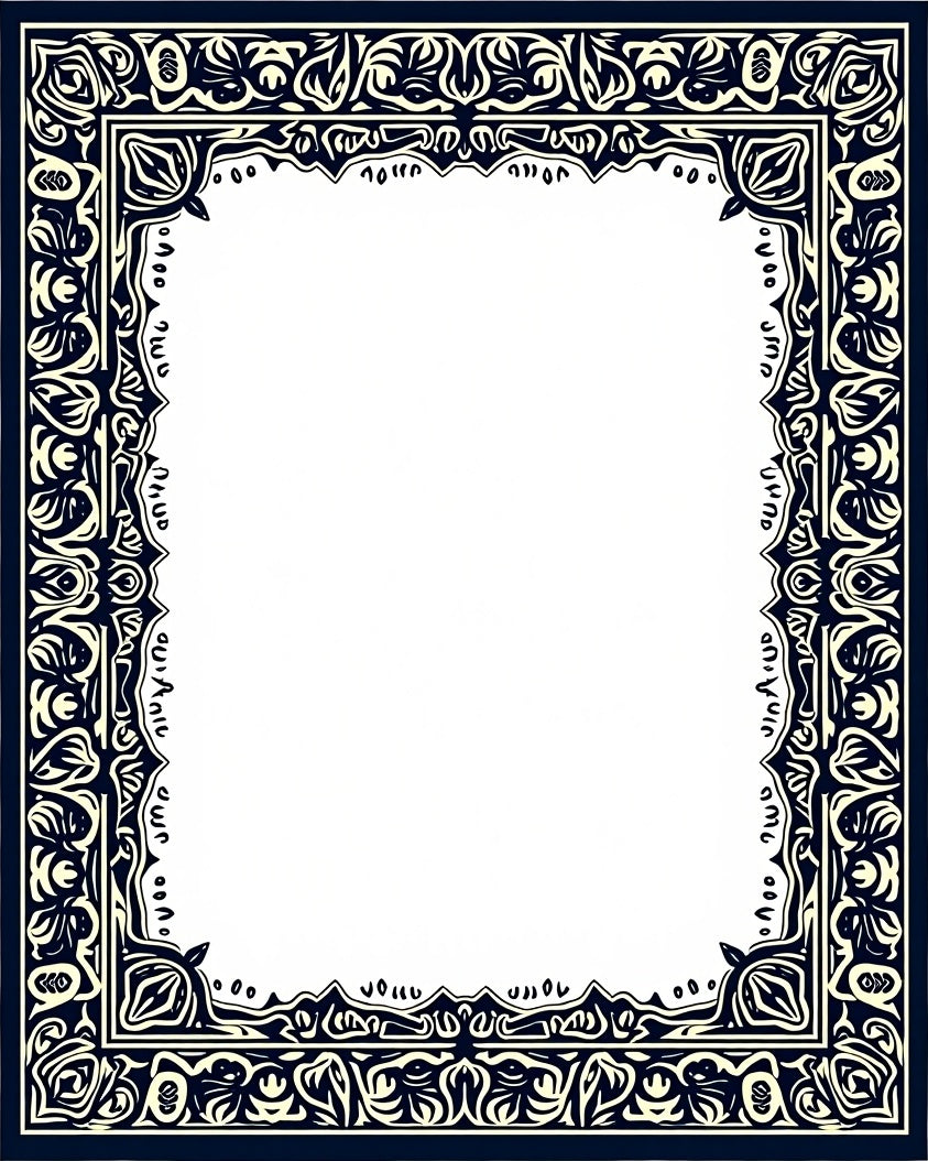 Ornate Floral Dark Navy Ivory Border Rug