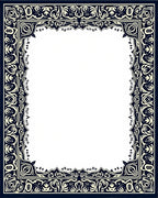 Ornate Floral Dark Navy Ivory Border Rug