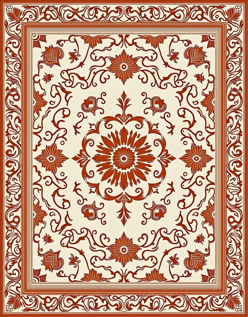 Ornate Floral Border Classic Design Rug
