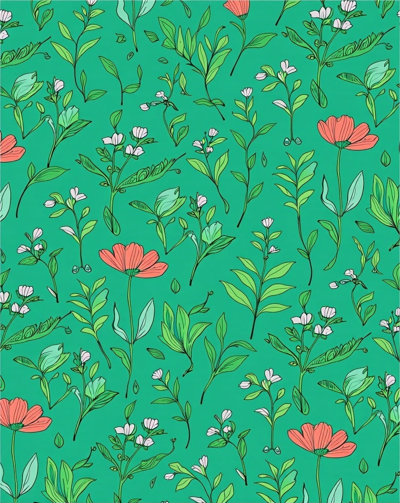 Coral and Green Floral Botanical Design Rug