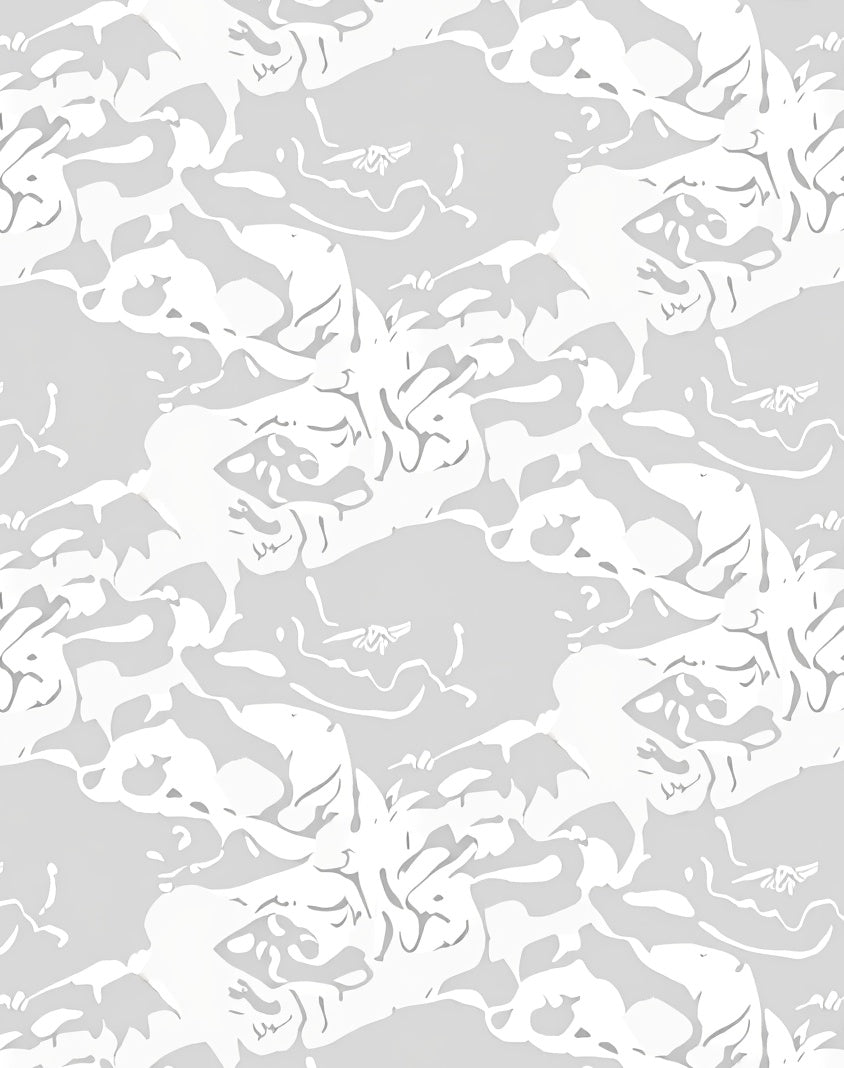 Abstract White Grey Flowing Pattern Rug