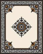 Elegant Black Gold Floral Border Design Rug