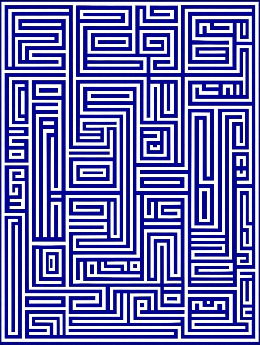 Navy White Geometric Maze Pattern Rug