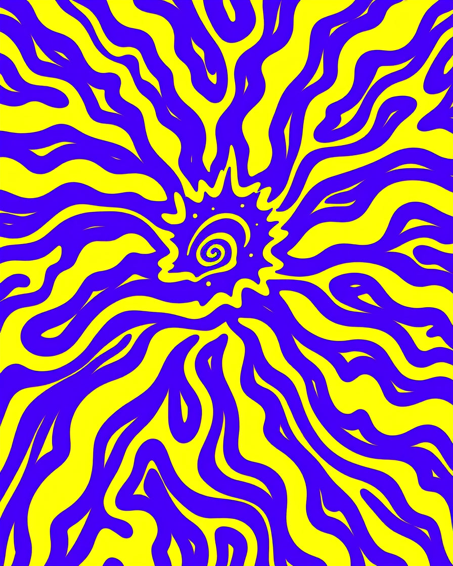 Vivid Yellow And Blue Swirl Design Rug