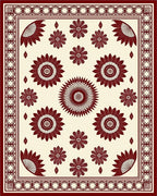 Radiant Sunburst Floral Border Design Rug