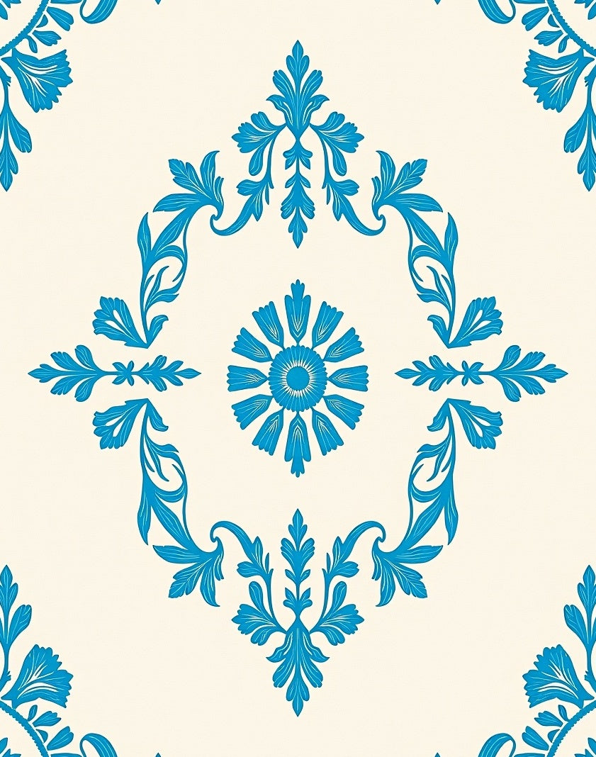 Classic Blue Floral Medallion Pattern Rug